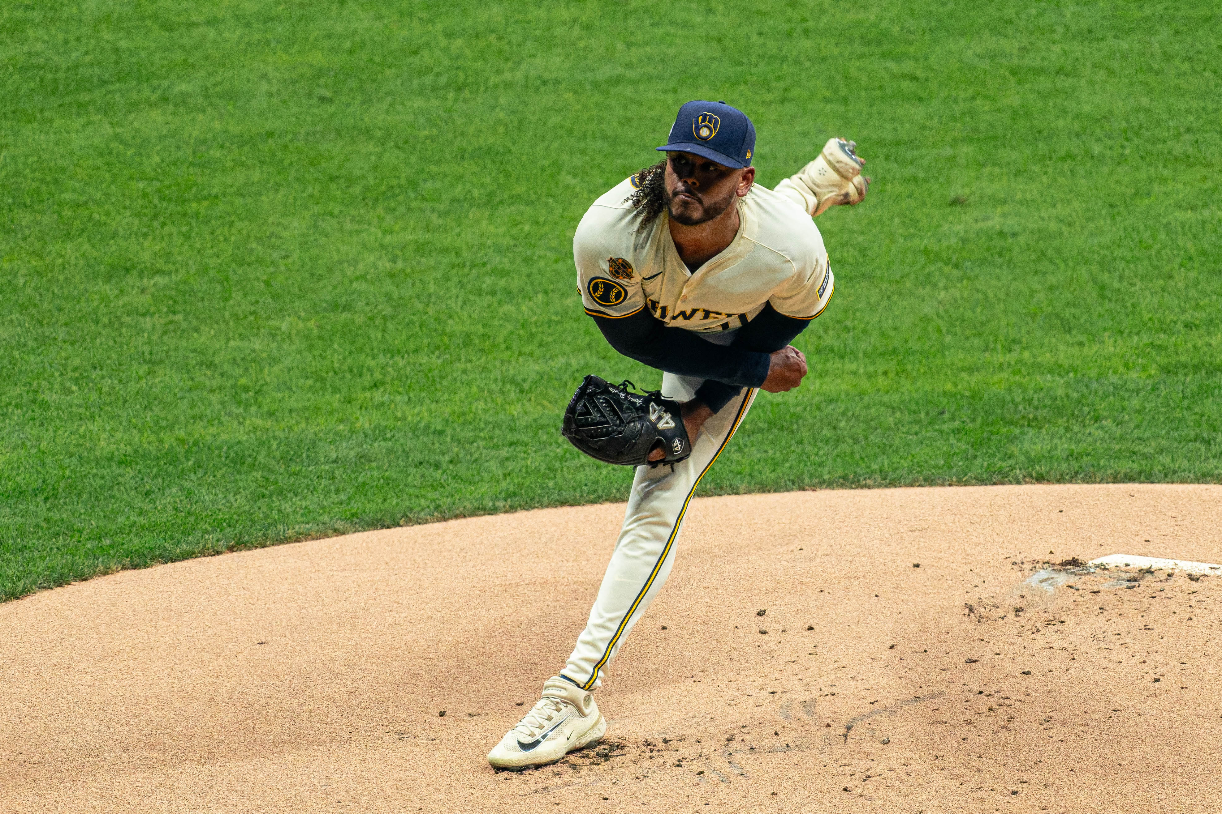 Oct 14, 2025; Milwaukee, Wisconsin, USA; Game 2 of the National League Championship Series between the Milwaukee Brewers and the Los Angeles Dodgers at American Family Field on October 14, 2025 in Milwaukee, Wisconsin. Photography by Ross Harried for European Pressphoto.