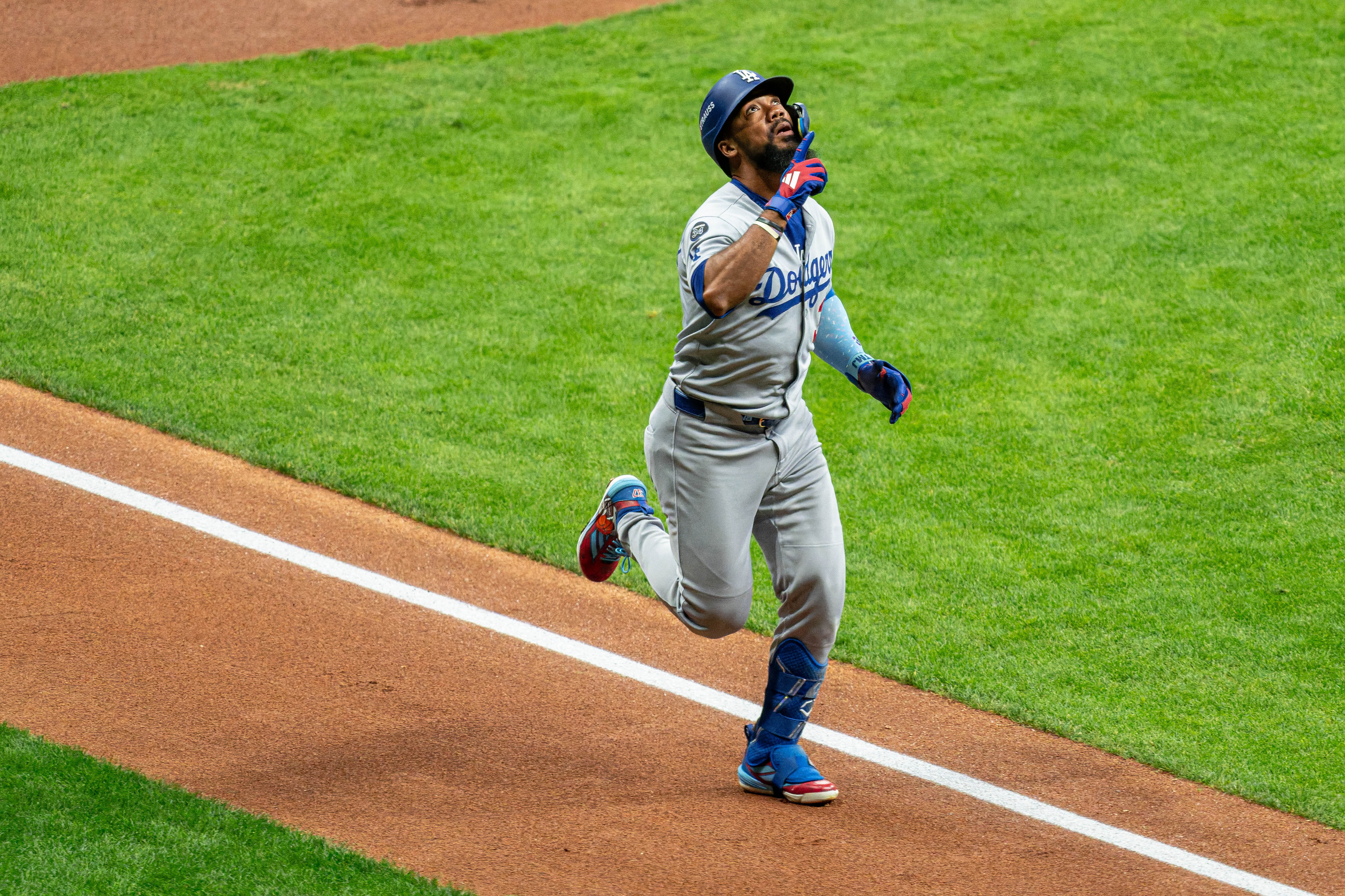 Oct 14, 2025; Milwaukee, Wisconsin, USA; Game 2 of the National League Championship Series between the Milwaukee Brewers and the Los Angeles Dodgers at American Family Field on October 14, 2025 in Milwaukee, Wisconsin. Photography by Ross Harried for European Pressphoto.