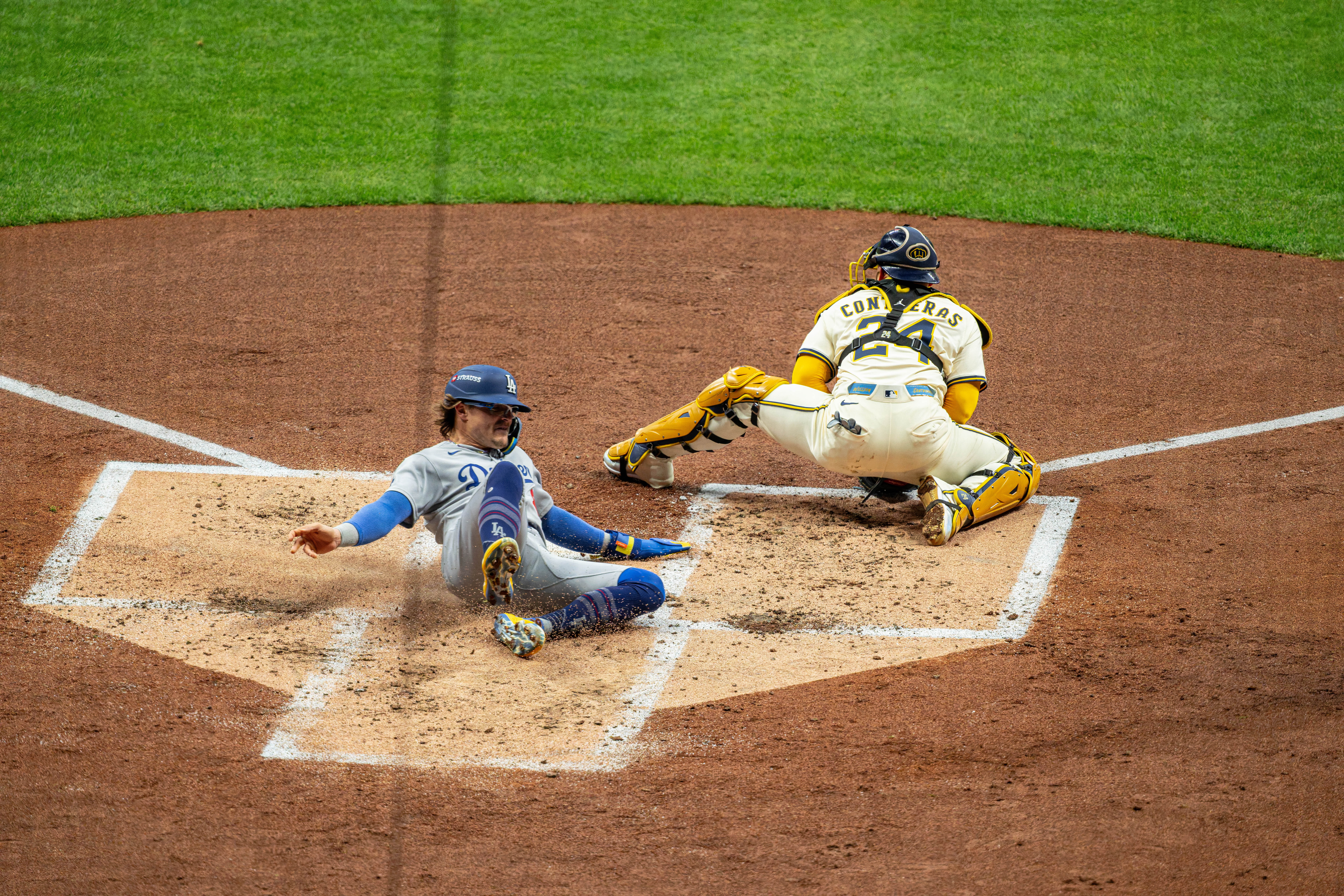 Oct 14, 2025; Milwaukee, Wisconsin, USA; Game 2 of the National League Championship Series between the Milwaukee Brewers and the Los Angeles Dodgers at American Family Field on October 14, 2025 in Milwaukee, Wisconsin. Photography by Ross Harried for European Pressphoto.