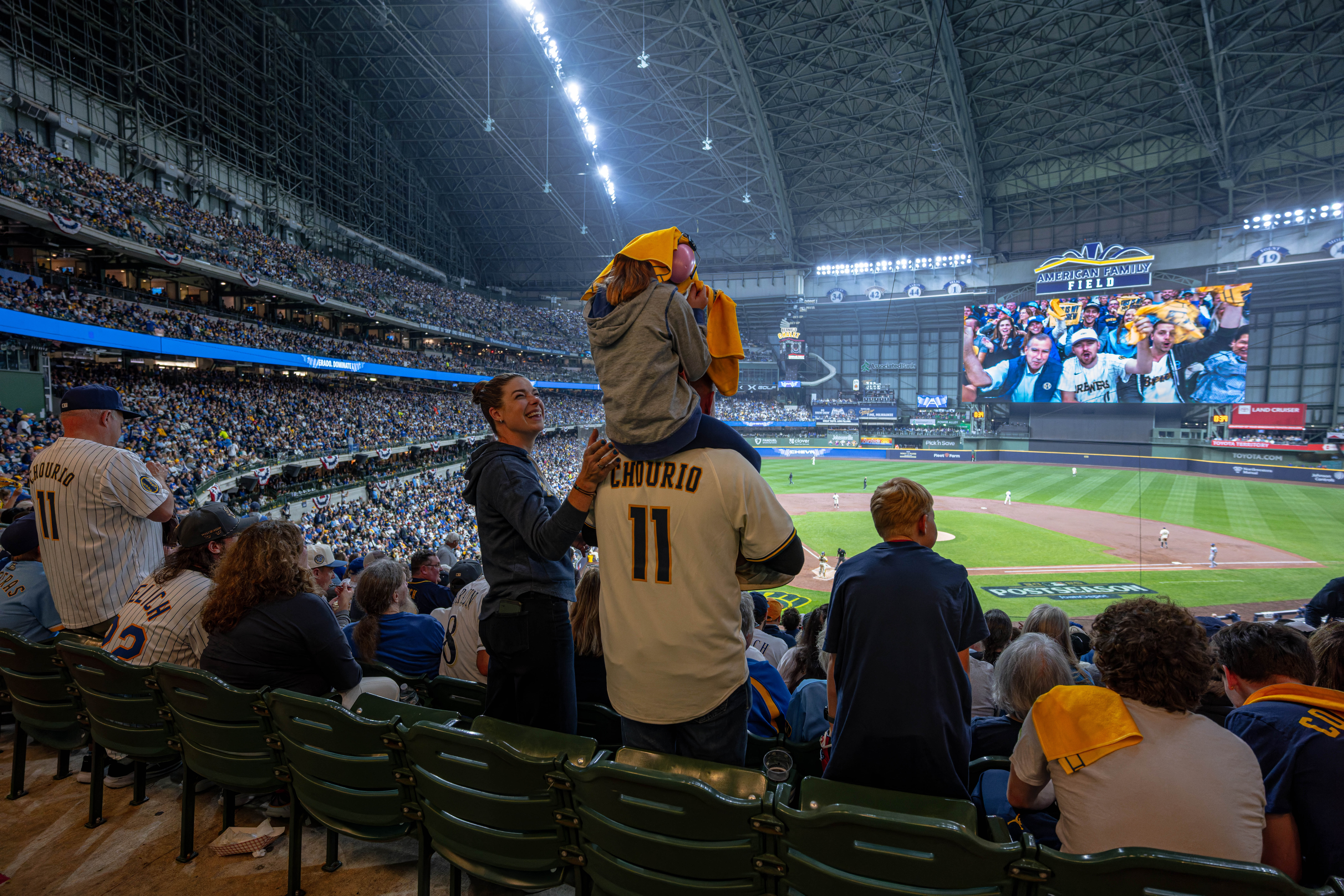 Oct 14, 2025; Milwaukee, Wisconsin, USA; Game 2 of the National League Championship Series between the Milwaukee Brewers and the Los Angeles Dodgers at American Family Field on October 14, 2025 in Milwaukee, Wisconsin. Photography by Ross Harried for European Pressphoto.