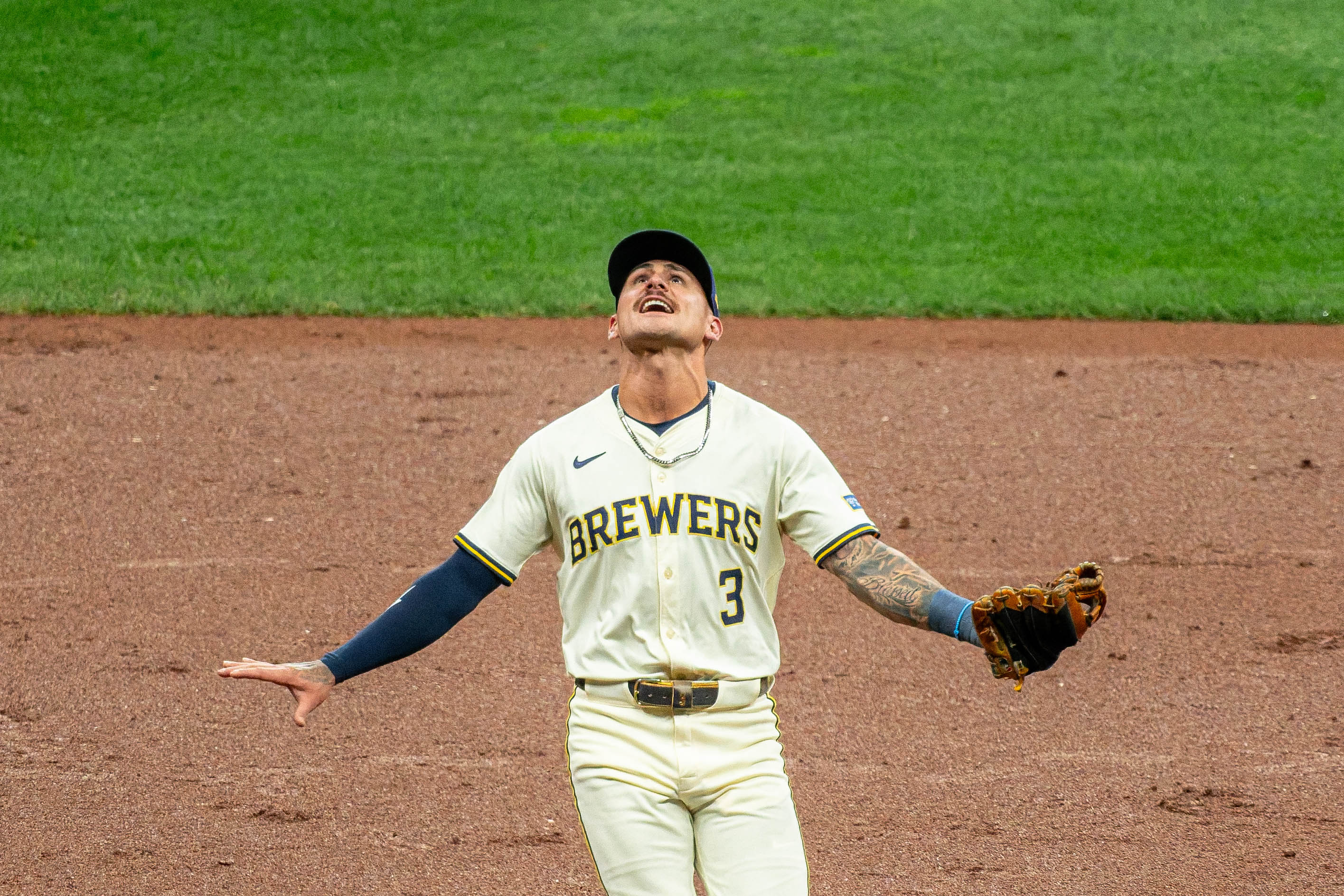 Oct 14, 2025; Milwaukee, Wisconsin, USA; Game 2 of the National League Championship Series between the Milwaukee Brewers and the Los Angeles Dodgers at American Family Field on October 14, 2025 in Milwaukee, Wisconsin. Photography by Ross Harried for European Pressphoto.