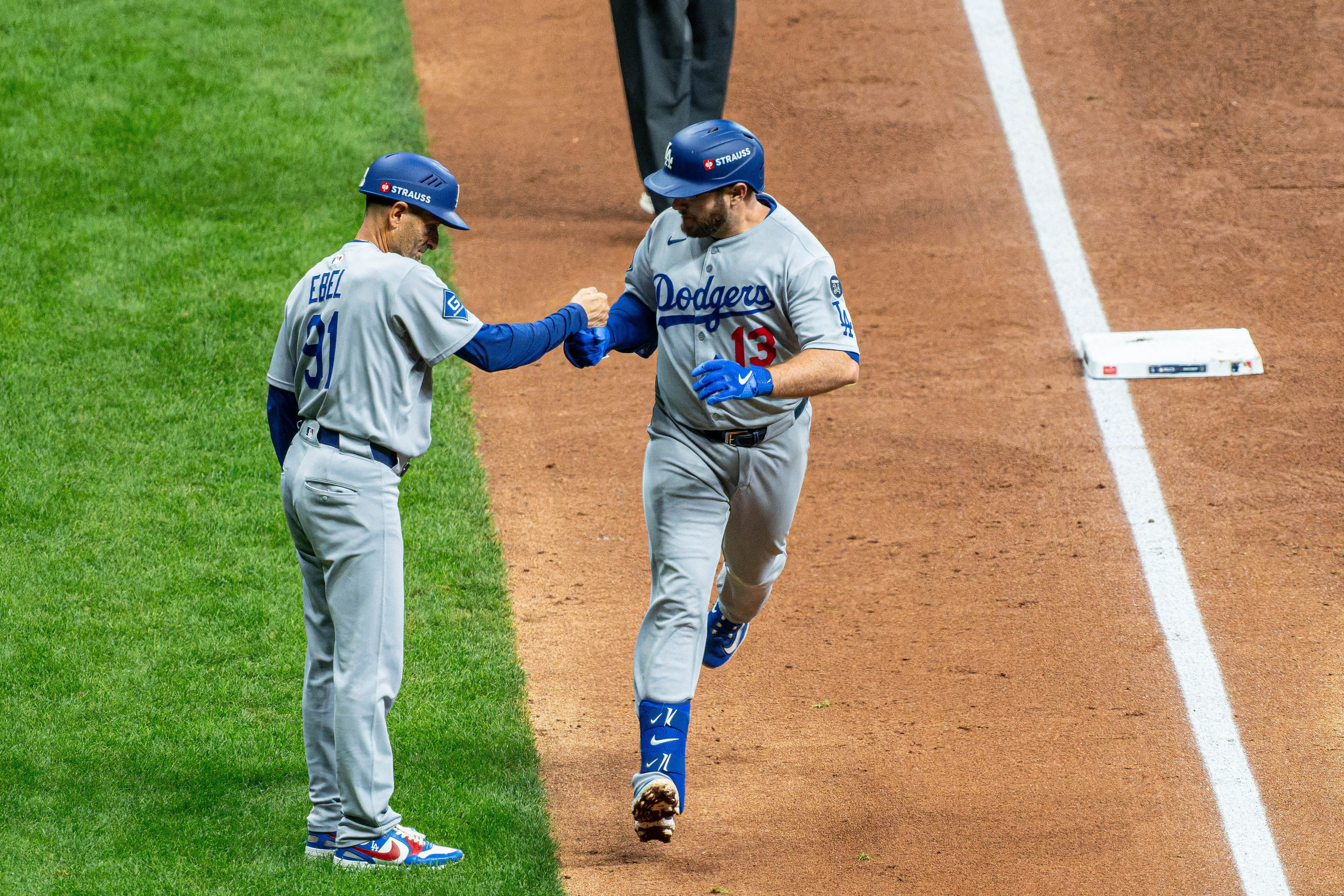 Oct 14, 2025; Milwaukee, Wisconsin, USA; Game 2 of the National League Championship Series between the Milwaukee Brewers and the Los Angeles Dodgers at American Family Field on October 14, 2025 in Milwaukee, Wisconsin. Photography by Ross Harried for European Pressphoto.