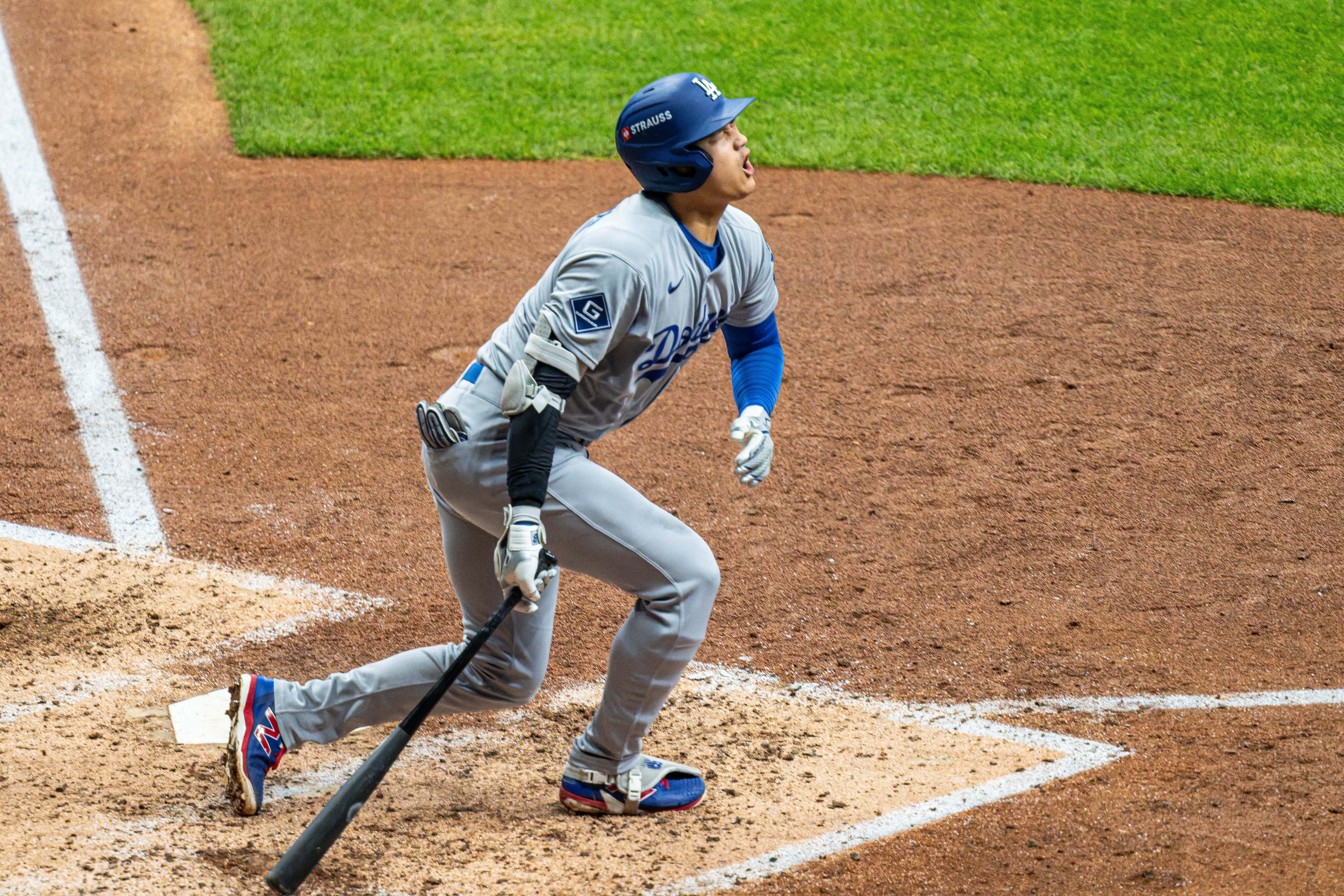 Oct 14, 2025; Milwaukee, Wisconsin, USA; Game 2 of the National League Championship Series between the Milwaukee Brewers and the Los Angeles Dodgers at American Family Field on October 14, 2025 in Milwaukee, Wisconsin. Photography by Ross Harried for European Pressphoto.