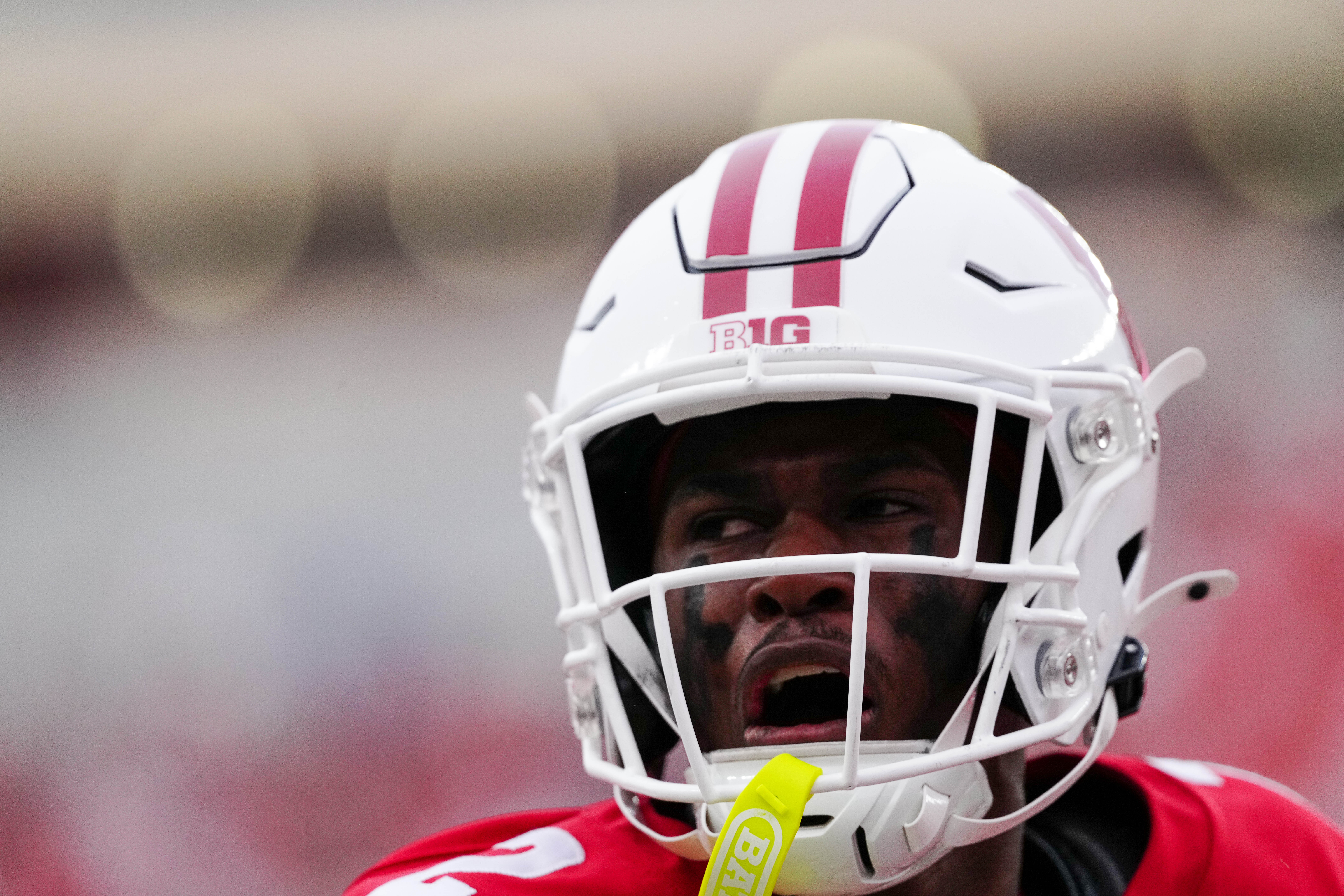 Oct 18, 2025; Madison, Wisconsin, USA; Wisconsin Badgers cornerback Ricardo Hallman (2) celebrates a defensive stop in the second half against the Ohio State Buckeyes at Camp Randall Stadium on October 18, 2025 in Madison, Wisconsin. Photography by Ross Harried for Second Crop Sports.