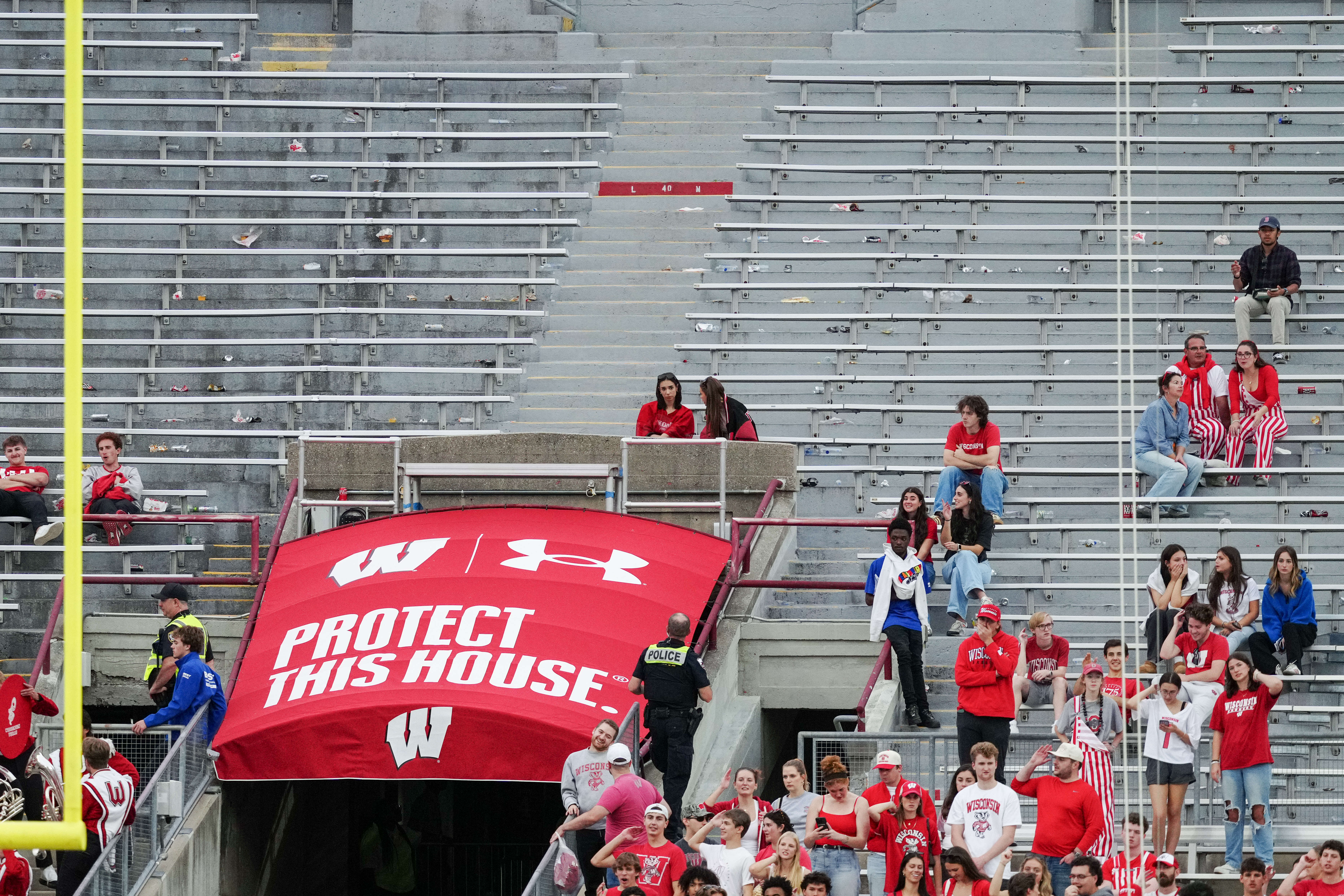 Oct 18, 2025; Madison, Wisconsin, USA; Wisconsin Badgers fans empty the stands in the second half against the Ohio State Buckeyes at Camp Randall Stadium on October 18, 2025 in Madison, Wisconsin. Photography by Ross Harried for Second Crop Sports.